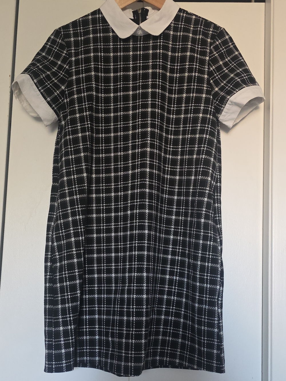 Zara Black and White Checked Mini Dress with Contrast Collar